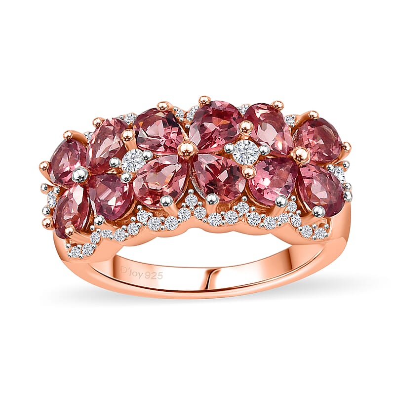 Tanzanian Blush Garnet and Moissanite 2.50 ctw Art Deco Ring in 18K Vermeil Rose Gold Over Sterling Silver (Size 10.0)