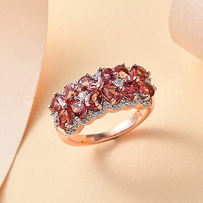 Tanzanian Blush Garnet and Moissanite 2.50 ctw Art Deco Ring in 18K Vermeil Rose Gold Over Sterling Silver (Size 10.0)