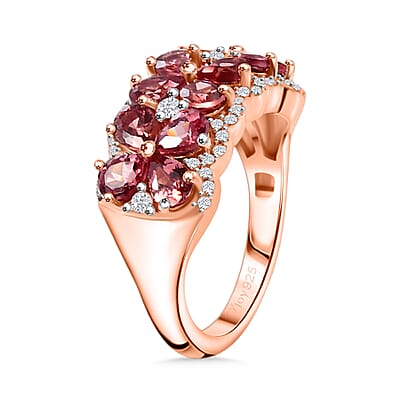 Tanzanian Blush Garnet and Moissanite 2.50 ctw Art Deco Ring in 18K Vermeil Rose Gold Over Sterling Silver (Size 10.0)