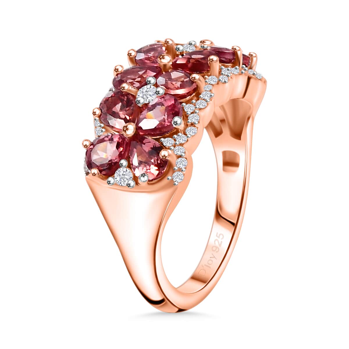 Tanzanian Blush Garnet and Moissanite 2.50 ctw Art Deco Ring in 18K Vermeil Rose Gold Over Sterling Silver (Size 7.0) image number 3