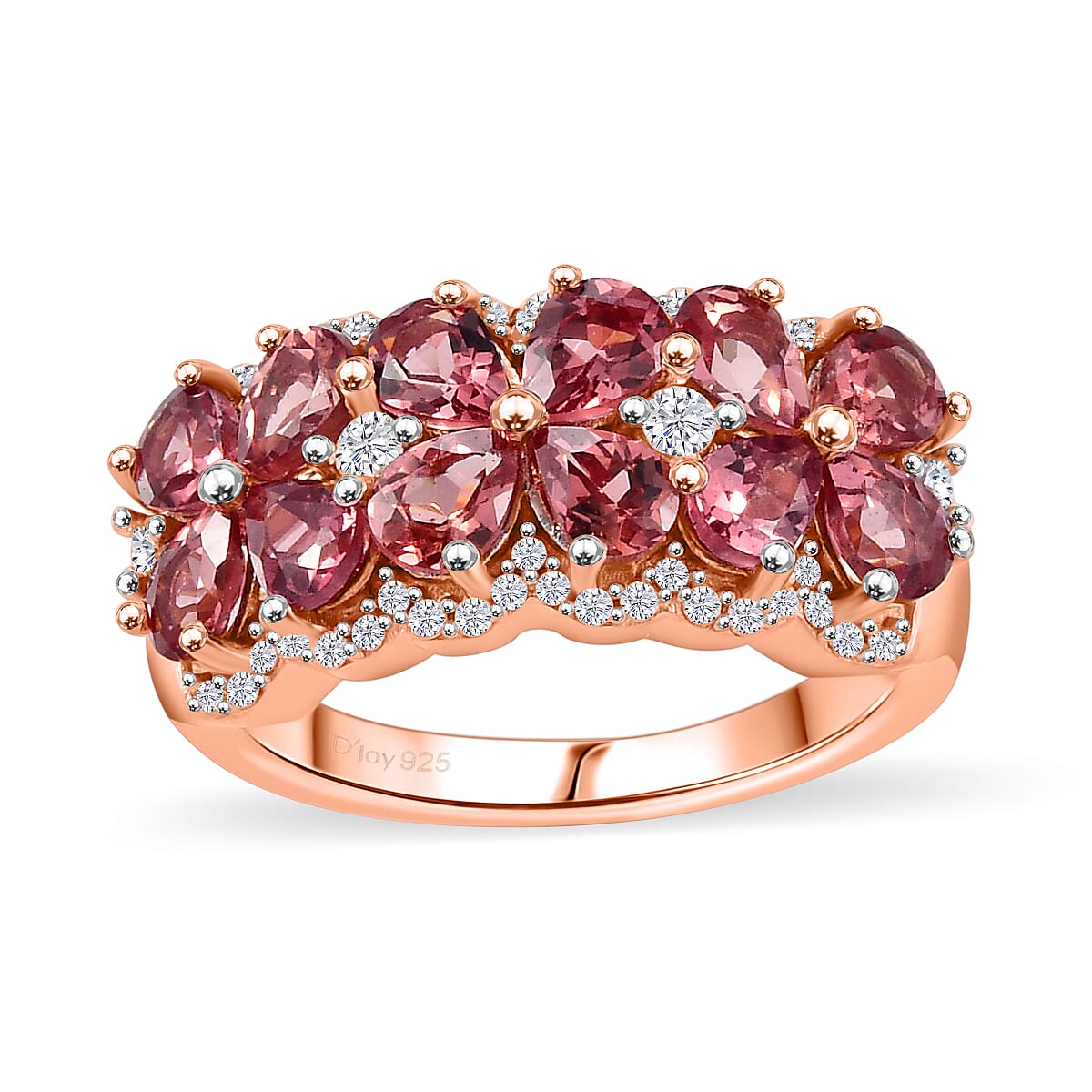 Tanzanian Blush Garnet and Moissanite 2.50 ctw Art Deco Ring in 18K Vermeil Rose Gold Over Sterling Silver (Size 8.0) image number 0