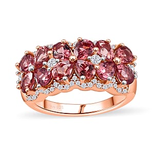 Tanzanian Blush Garnet and Moissanite 2.50 ctw Art Deco Ring in 18K Vermeil Rose Gold Over Sterling Silver (Size 8.0)