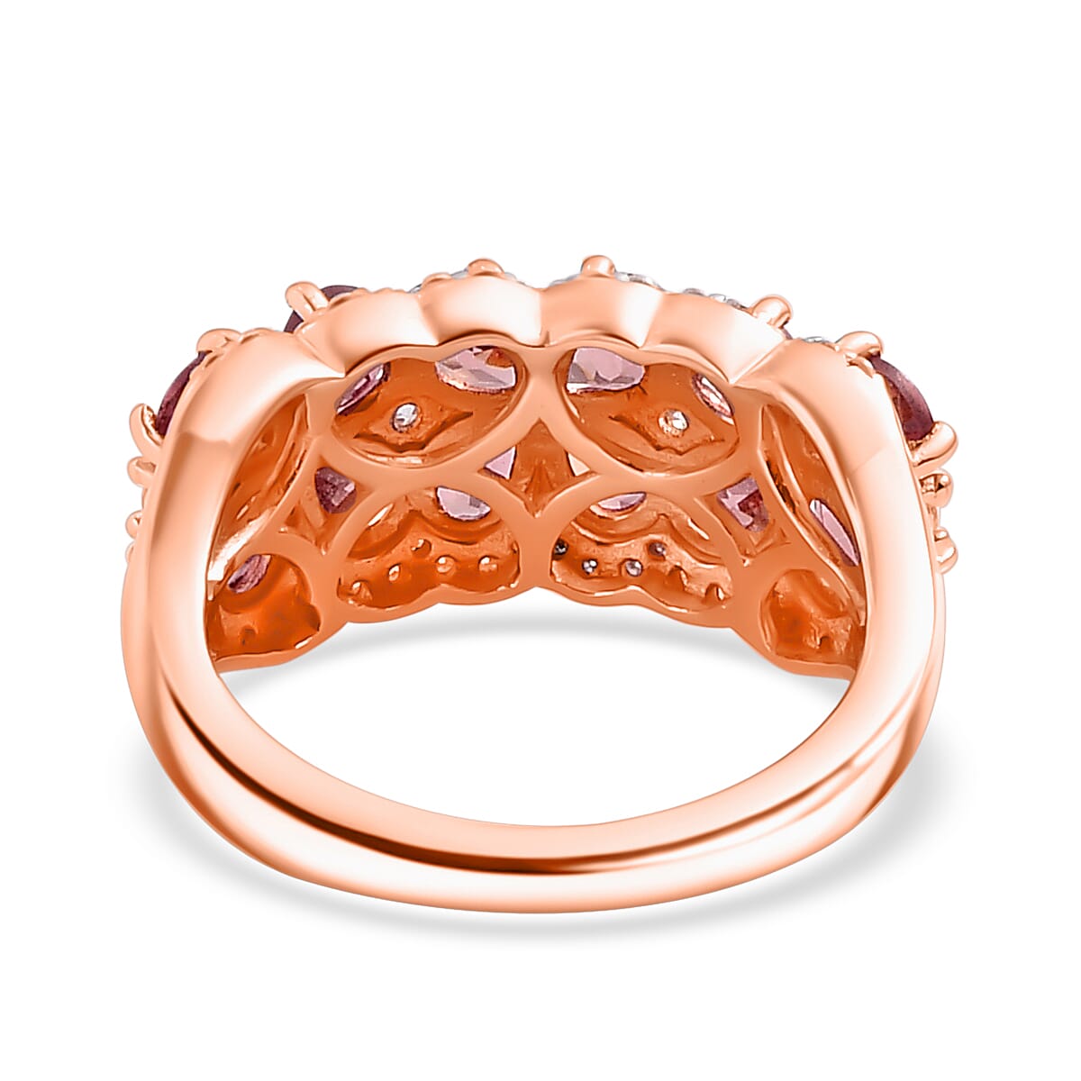 Tanzanian Blush Garnet and Moissanite 2.50 ctw Art Deco Ring in 18K Vermeil Rose Gold Over Sterling Silver (Size 8.0) image number 4