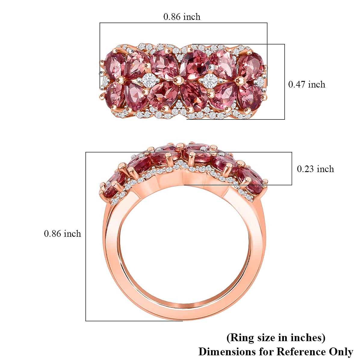 Tanzanian Blush Garnet and Moissanite 2.50 ctw Art Deco Ring in 18K Vermeil Rose Gold Over Sterling Silver (Size 8.0) image number 5