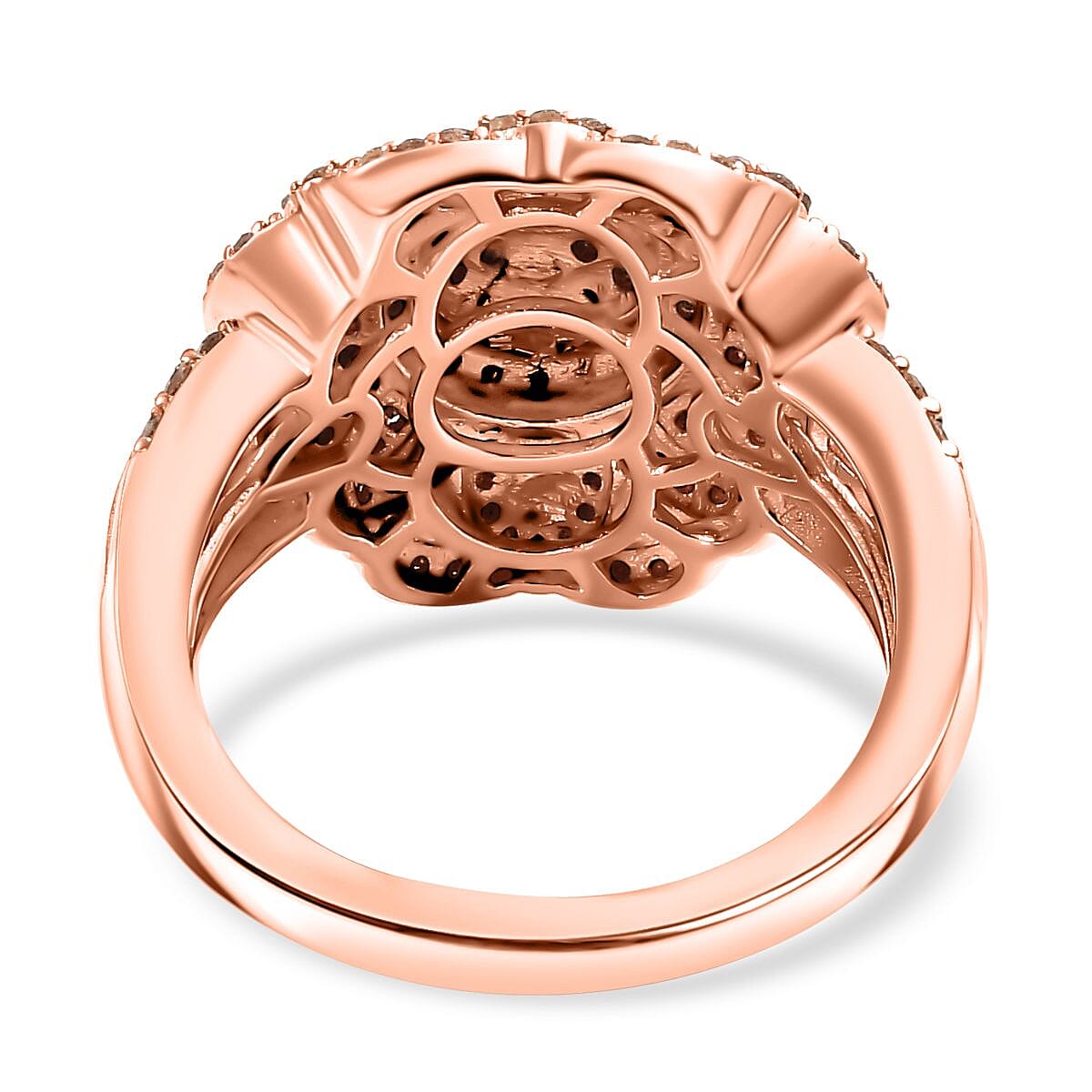 D'Joy Natural Champagne Diamond 1.00 ctw Floral Ring in 18K Vermeil Rose Gold Over Sterling Silver (Size 9.0) image number 4