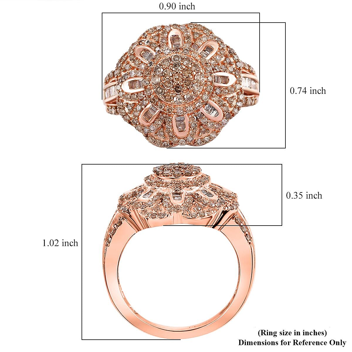 D'Joy Natural Champagne Diamond 1.00 ctw Floral Ring in 18K Vermeil Rose Gold Over Sterling Silver (Size 9.0) image number 5