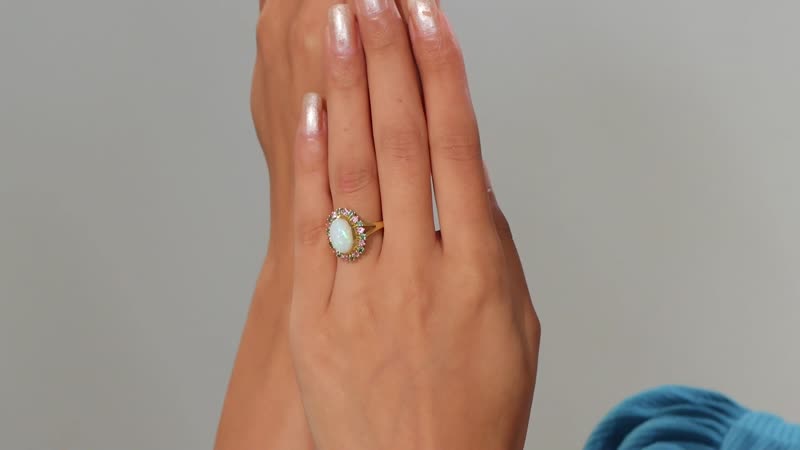 um Ethiopian Welo Opal, Pink and Green Sapphire Halo Ring in 18K Vermeil YG Over Sterling Silver (Size 10.0) 3.20 ctw
