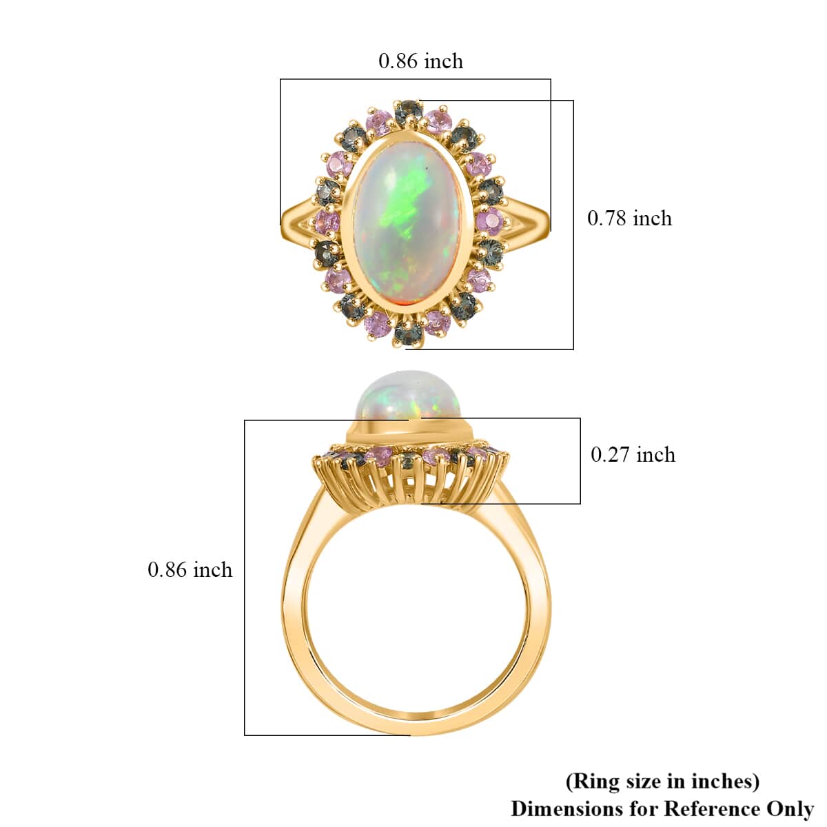 Premium Ethiopian Welo Opal, Pink and Green Sapphire 3.20 ctw Blooming Ring in 18K Vermeil Yellow Gold Over Sterling Silver (Size 10.0) image number 6