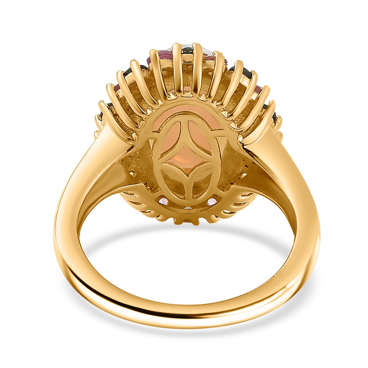 Premium Ethiopian Welo Opal, Pink and Green Sapphire 3.20 ctw Blooming Ring in 18K Vermeil Yellow Gold Over Sterling Silver (Size 6.0) image number 5