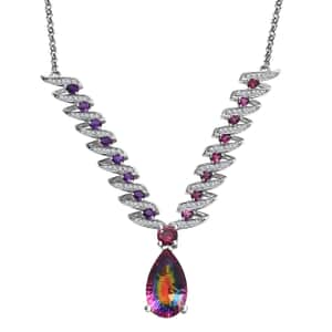 Nebula Quartz Doublet and Multi Gemstone 16.35 ctw Cosmic Dance Necklace in Rhodium Over Sterling Silver 18 Inches