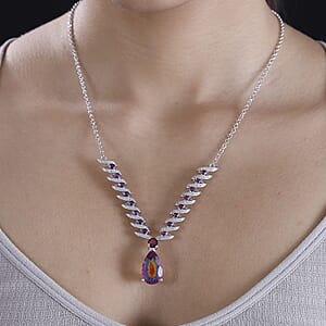 D'Joy Nebula Quartz Doublet and Multi Gemstone 16.35 ctw Cosmic Dance Necklace in Rhodium Over Sterling Silver 18 Inches