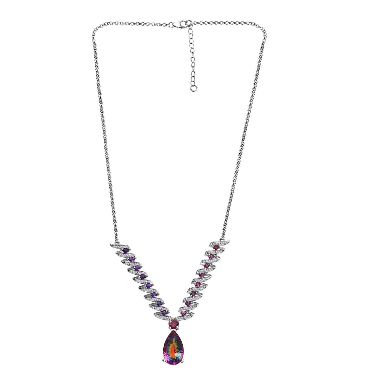 Nebula Quartz Doublet and Multi Gemstone 16.35 ctw Cosmic Dance Necklace in Rhodium Over Sterling Silver 18 Inches image number 3