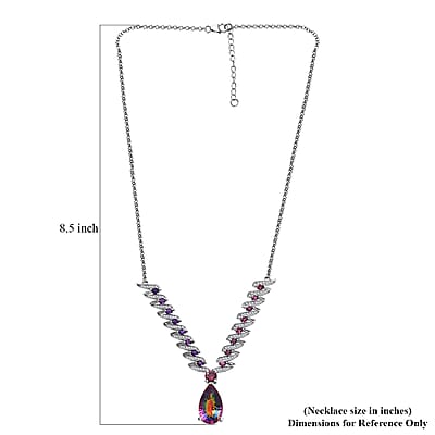 D'Joy Nebula Quartz Doublet and Multi Gemstone 16.35 ctw Cosmic Dance Necklace in Rhodium Over Sterling Silver 18 Inches