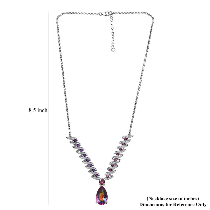 D'Joy Nebula Quartz Doublet and Multi Gemstone 16.35 ctw Cosmic Dance Necklace in Rhodium Over Sterling Silver 18 Inches