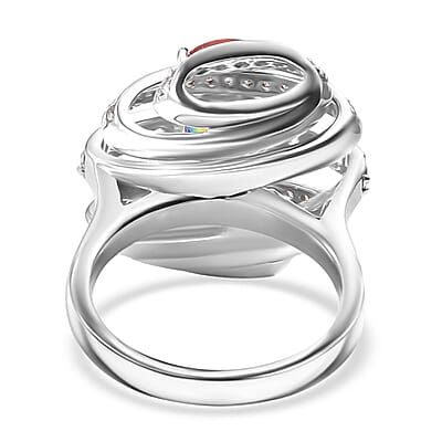 Nebula Quartz Doublet and White Zircon 3.80 ctw Celestial Wonder Ring in Rhodium Over Sterling Silver (Size 10.0)