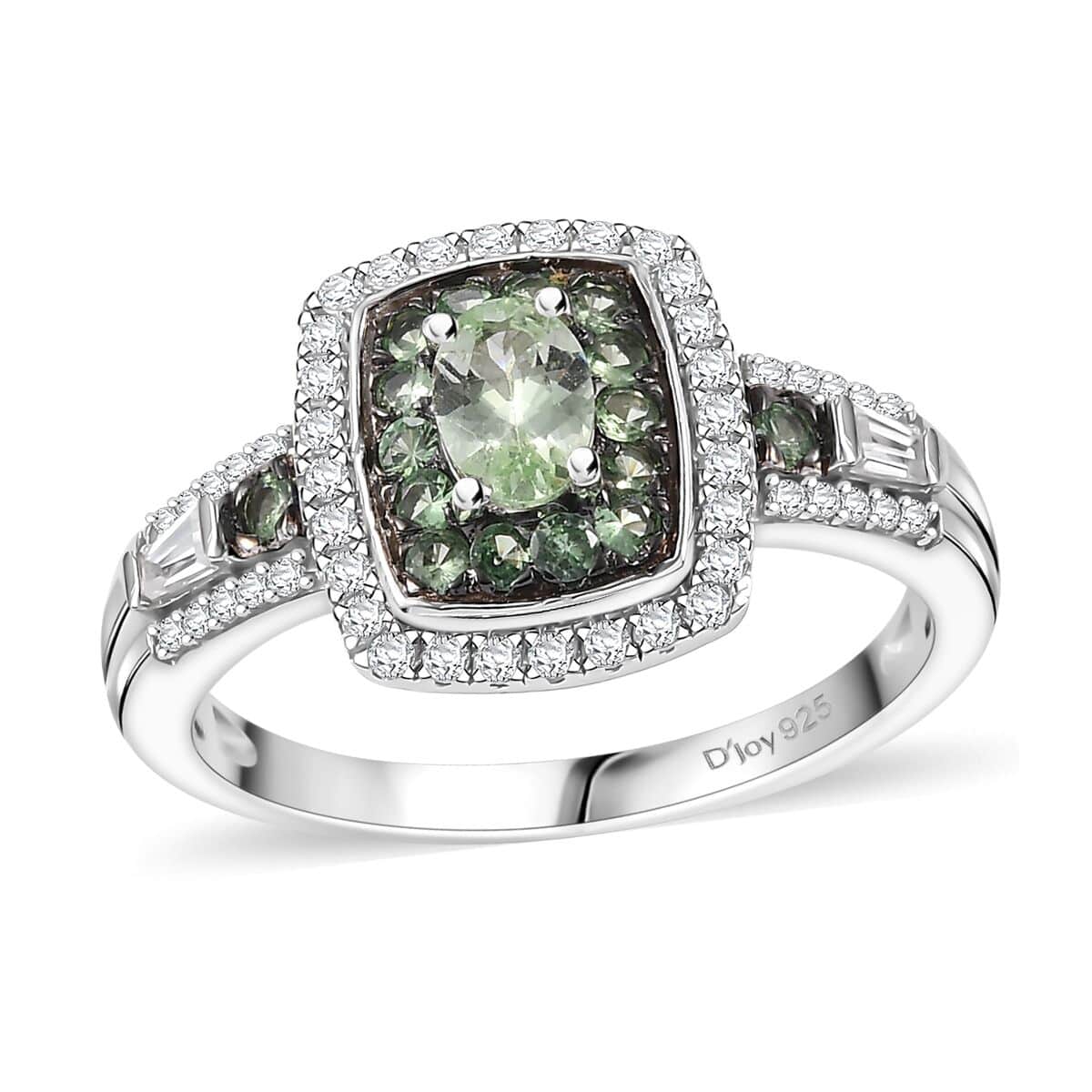 Tsavorite Garnet and White Zircon 1.50 ctw Ocean Glimmer Ring in Rhodium Over Sterling Silver (Size 10.0) image number 0