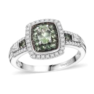 Tsavorite Garnet and White Zircon 1.50 ctw Ocean Glimmer Ring in Rhodium Over Sterling Silver (Size 10.0)