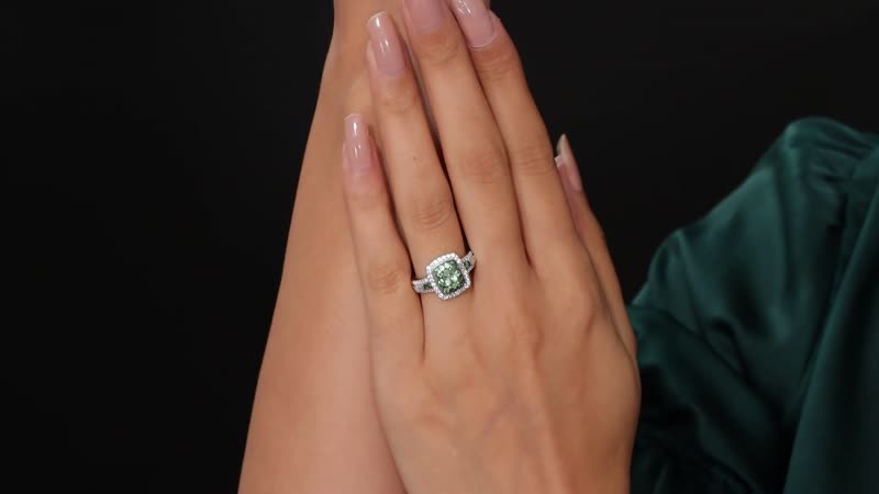 Tsavorite Garnet and White Zircon 1.50 ctw Ocean Glimmer Ring in Rhodium Over Sterling Silver (Size 10.0)