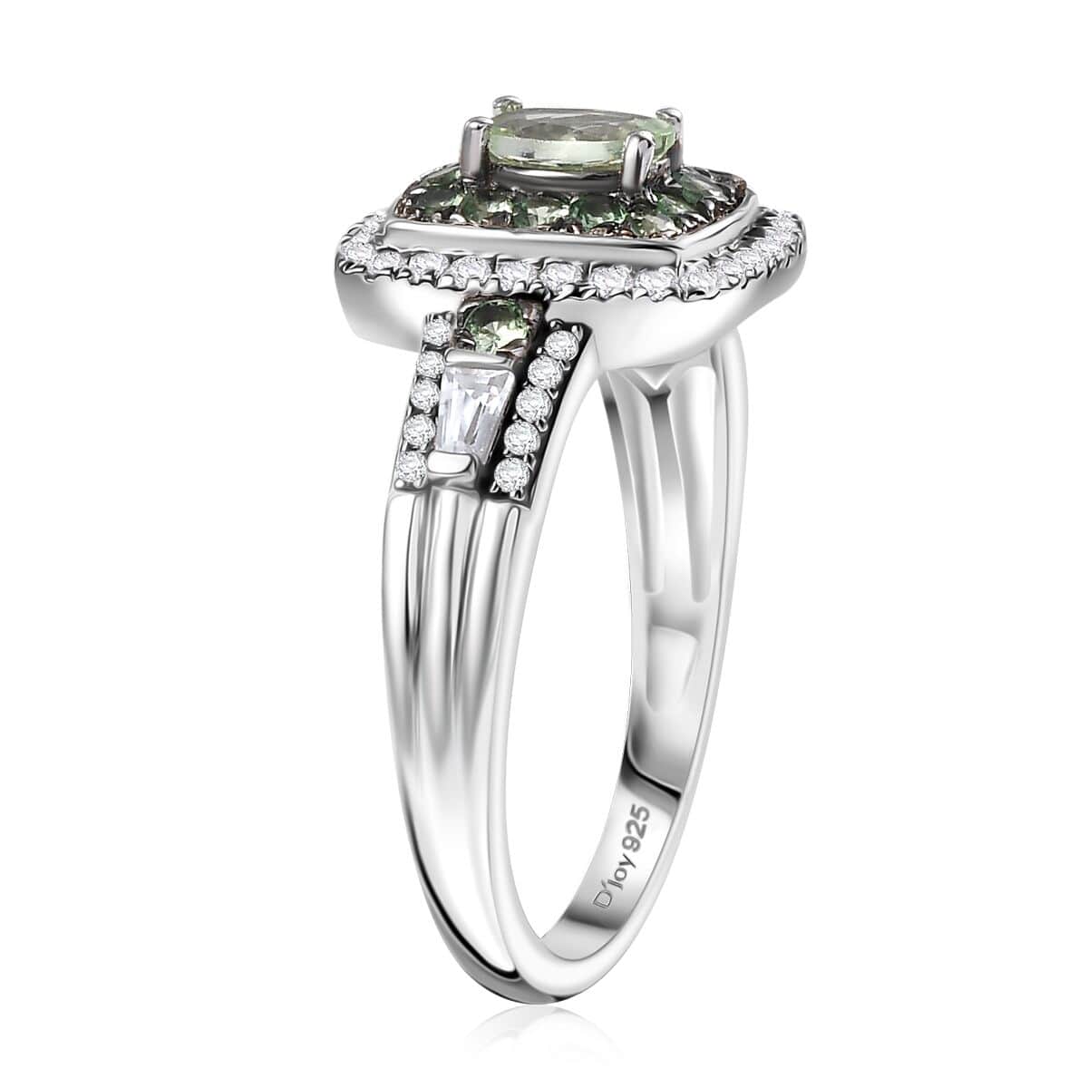 Tsavorite Garnet and White Zircon 1.50 ctw Ocean Glimmer Ring in Rhodium Over Sterling Silver (Size 10.0) image number 3