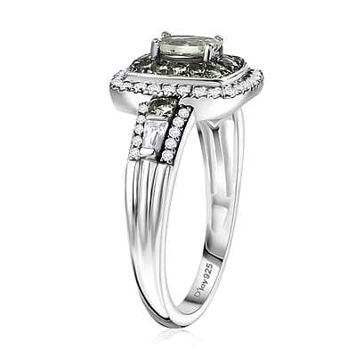 D'Joy Tsavorite Garnet and White Zircon 1.50 ctw Ocean Glimmer Ring in Rhodium Over Sterling Silver (Size 10.0)