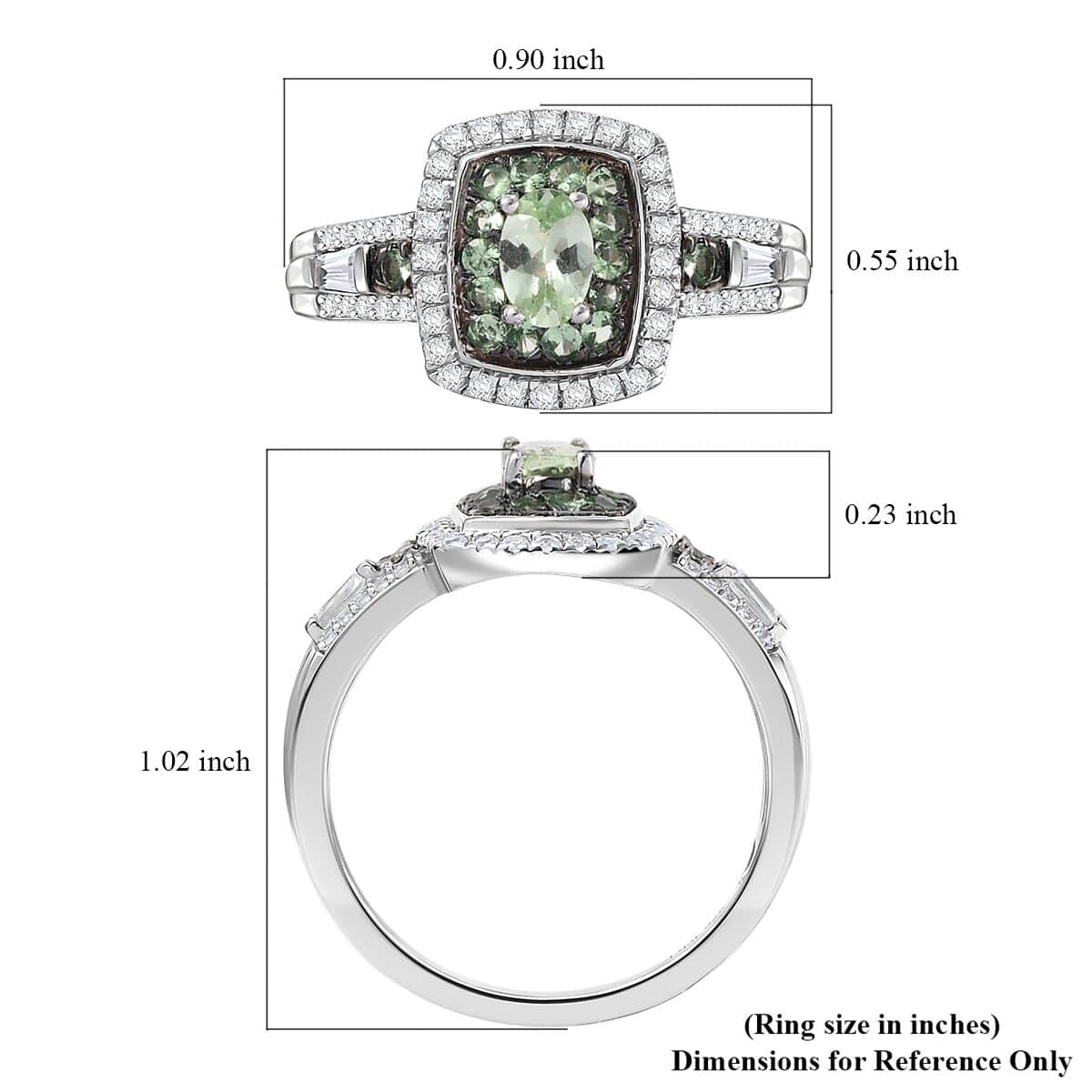 Tsavorite Garnet and White Zircon 1.50 ctw Ocean Glimmer Ring in Rhodium Over Sterling Silver (Size 10.0) image number 5