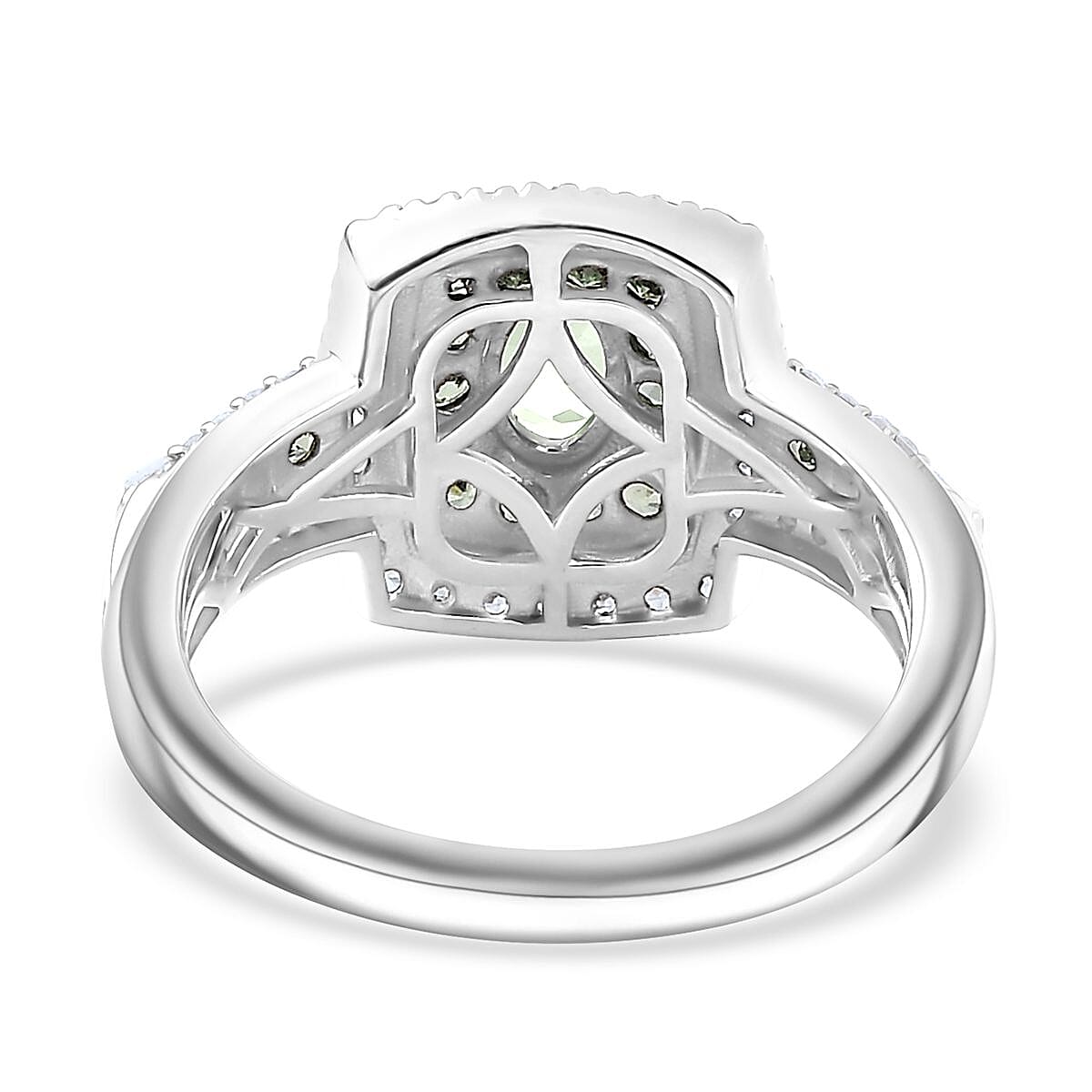 D'Joy Tsavorite Garnet and White Zircon 1.50 ctw Ocean Glimmer Ring in Rhodium Over Sterling Silver (Size 5.0) image number 4