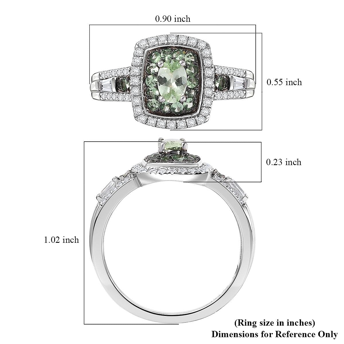 Tsavorite Garnet and White Zircon 1.50 ctw Ocean Glimmer Ring in Rhodium Over Sterling Silver (Size 6.0) image number 5