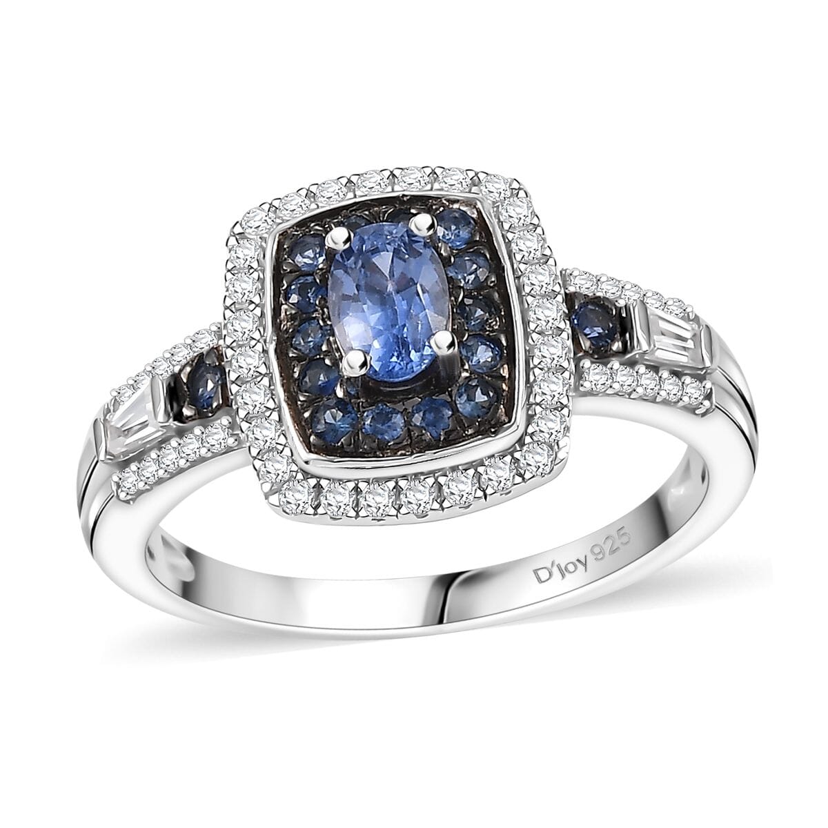 Ceylon Blue Sapphire and White Zircon 1.50 ctw Ocean Glimmer Ring in Rhodium Over Sterling Silver (Size 6.0) image number 0