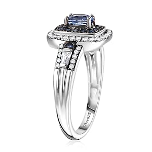 Ceylon Blue Sapphire and White Zircon 1.50 ctw Ocean Glimmer Ring in Rhodium Over Sterling Silver (Size 6.0)