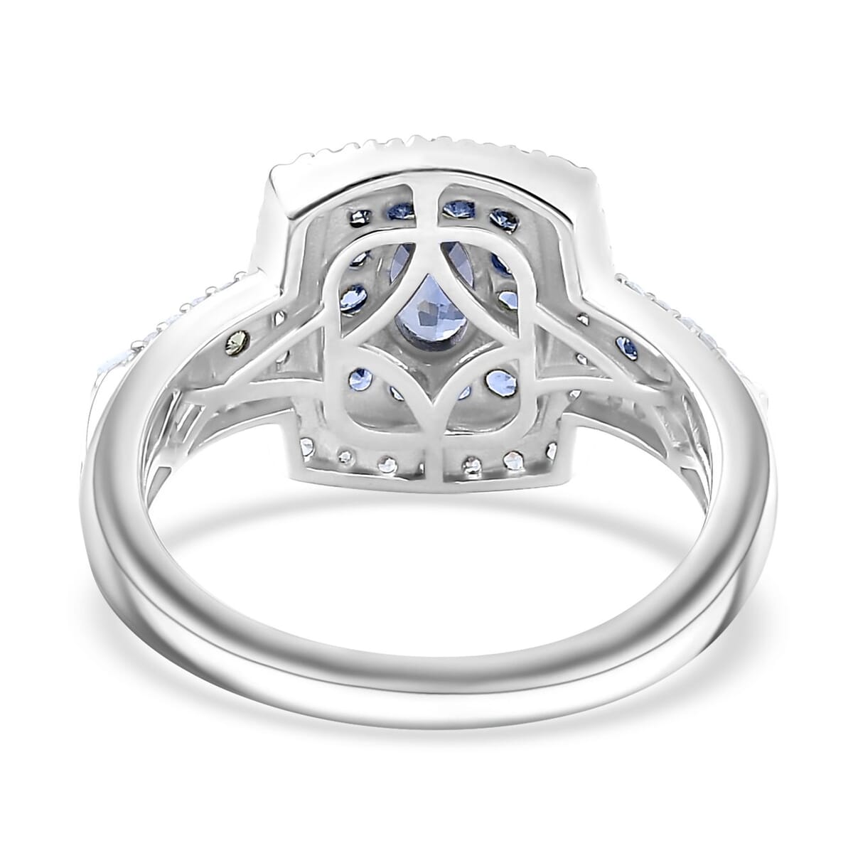 Ceylon Blue Sapphire and White Zircon 1.50 ctw Ocean Glimmer Ring in Rhodium Over Sterling Silver (Size 6.0) image number 4