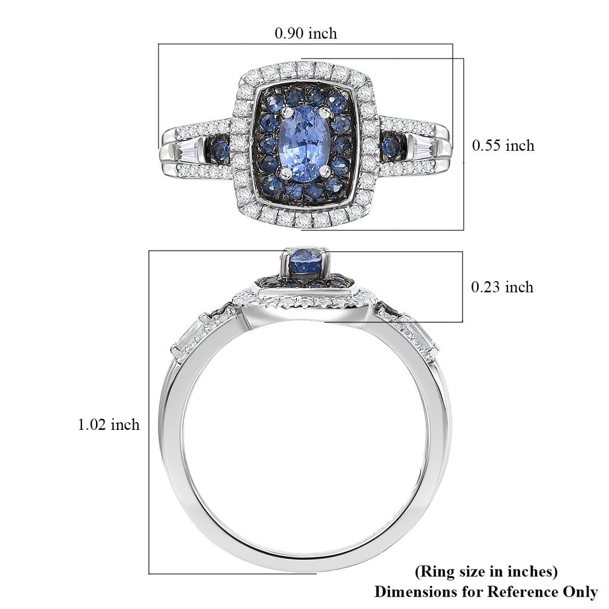 Ceylon Blue Sapphire and White Zircon 1.50 ctw Ocean Glimmer Ring in Rhodium Over Sterling Silver (Size 6.0) image number 5