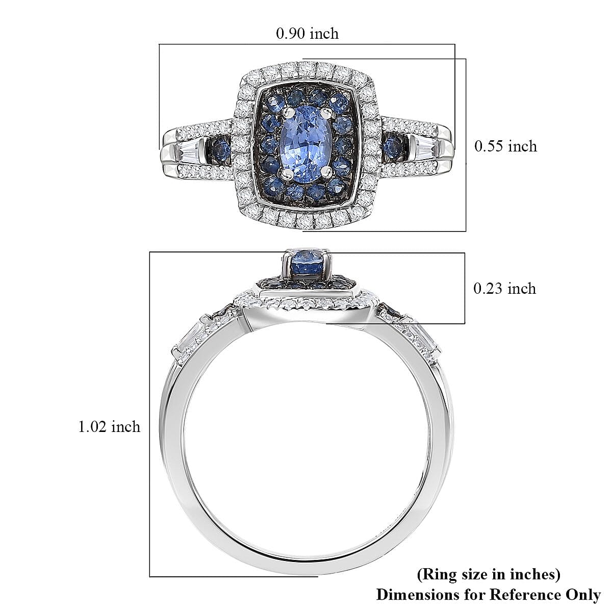 Ceylon Blue Sapphire and White Zircon 1.50 ctw Ocean Glimmer Ring in Rhodium Over Sterling Silver (Size 8.0) image number 5