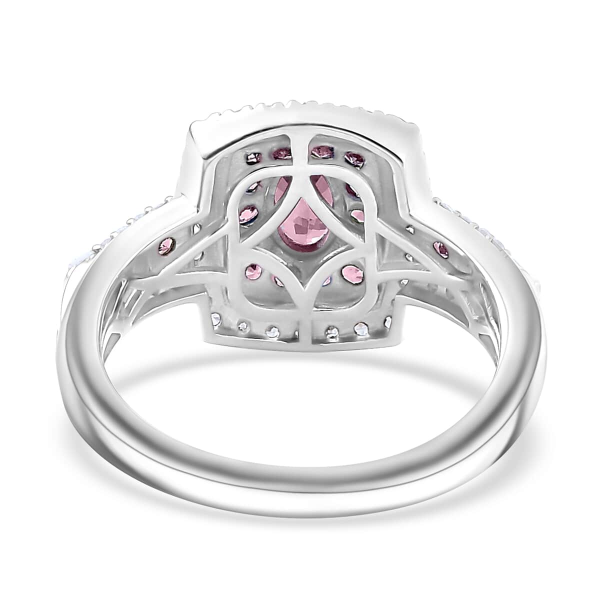 Ouro Fino Rubellite and White Zircon 1.50 ctw Ocean Glimmer Ring in Rhodium Over Sterling Silver (Size 10.0) image number 4