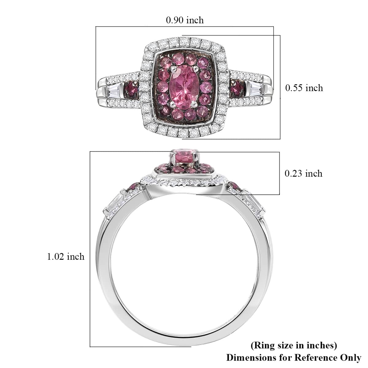 Ouro Fino Rubellite and White Zircon 1.50 ctw Ocean Glimmer Ring in Rhodium Over Sterling Silver (Size 10.0) image number 5