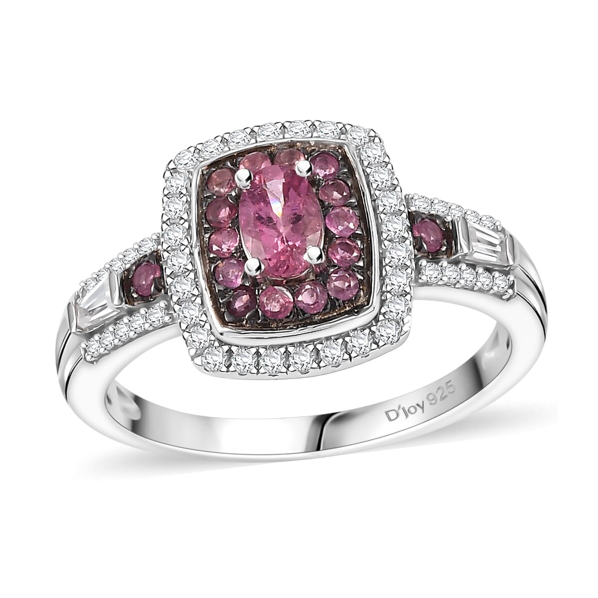 Ouro Fino Rubellite and White Zircon 1.50 ctw Ocean Glimmer Ring in Rhodium Over Sterling Silver (Size 7.0) image number 0