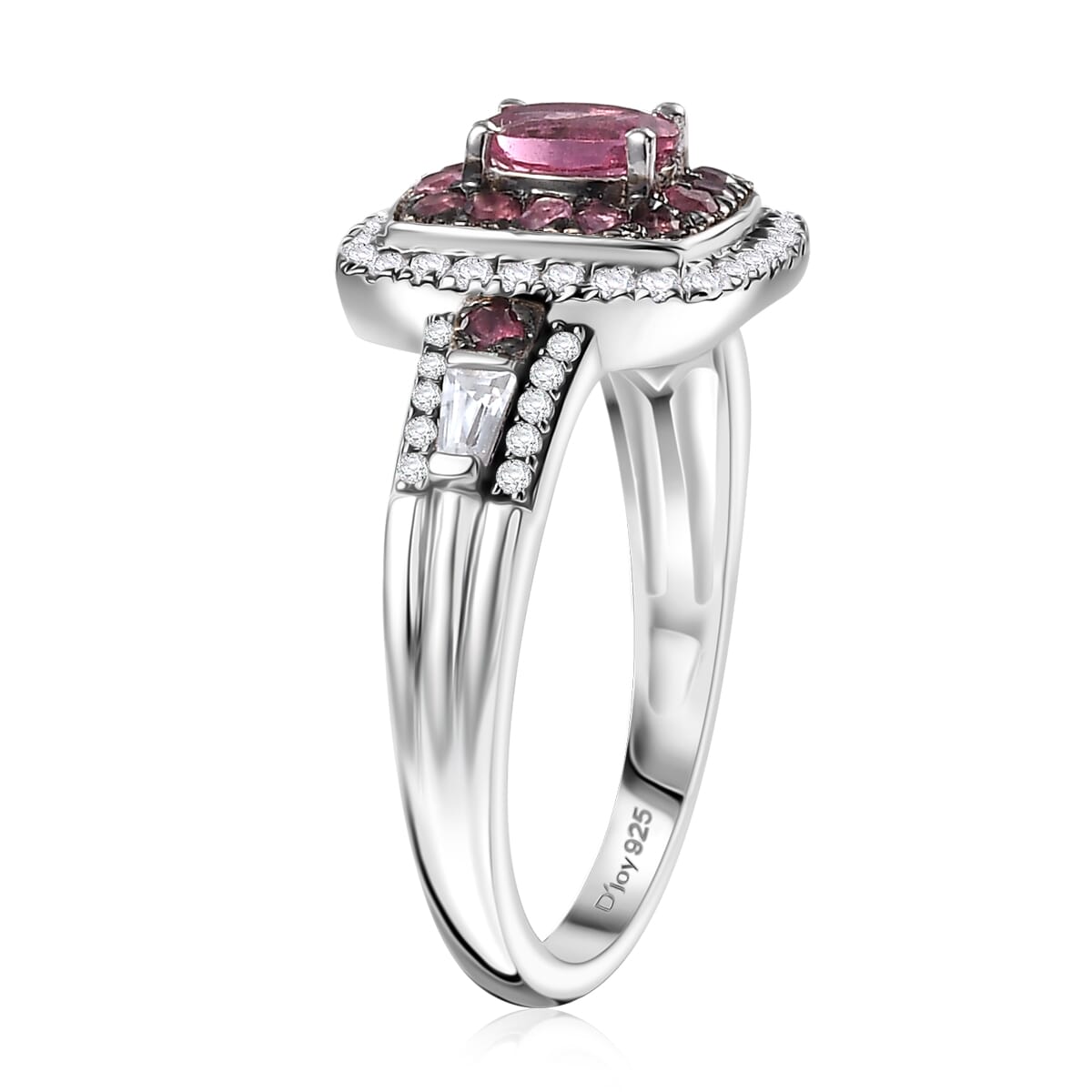 Ouro Fino Rubellite and White Zircon 1.50 ctw Ocean Glimmer Ring in Rhodium Over Sterling Silver (Size 7.0) image number 3
