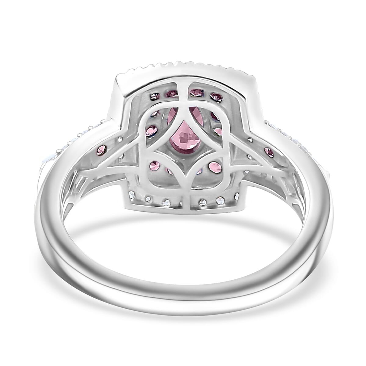 Ouro Fino Rubellite and White Zircon 1.50 ctw Ocean Glimmer Ring in Rhodium Over Sterling Silver (Size 7.0) image number 4