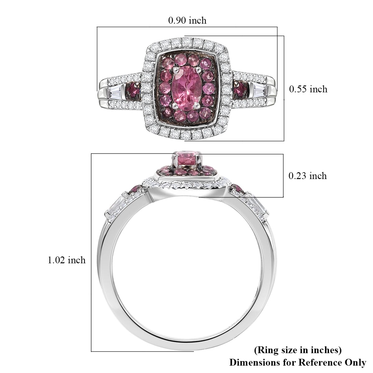 Ouro Fino Rubellite and White Zircon 1.50 ctw Ocean Glimmer Ring in Rhodium Over Sterling Silver (Size 7.0) image number 5