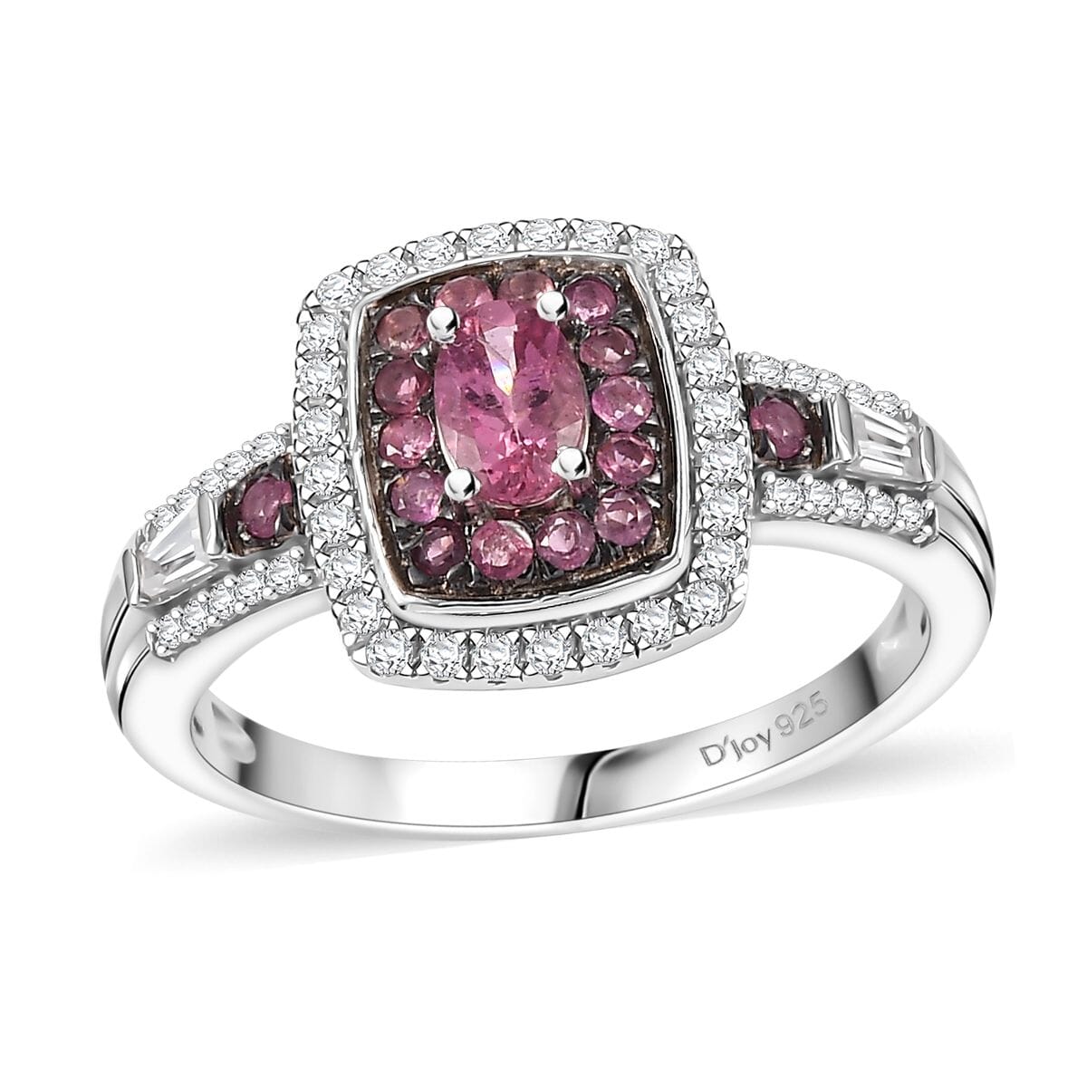 Ouro Fino Rubellite and White Zircon 1.50 ctw Ocean Glimmer Ring in Rhodium Over Sterling Silver (Size 9.0) image number 0