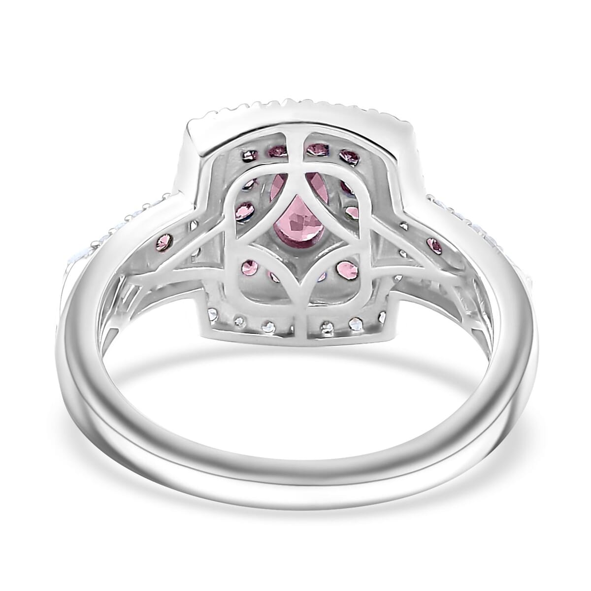Ouro Fino Rubellite and White Zircon 1.50 ctw Ocean Glimmer Ring in Rhodium Over Sterling Silver (Size 9.0) image number 4