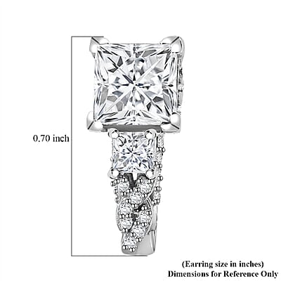 D'Joy Princess Cut Moissanite , Sapphire J-Hoop Earrings in Rhodium Over Sterling Silver 3.10 ctw