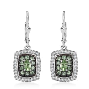 Tsavorite Garnet and White Zircon 2.10 ctw Ocean Glimmer Earrings in Rhodium Over Sterling Silver