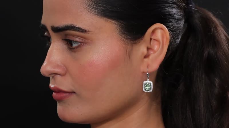 Tsavorite Garnet and White Zircon 2.10 ctw Ocean Glimmer Earrings in Rhodium Over Sterling Silver