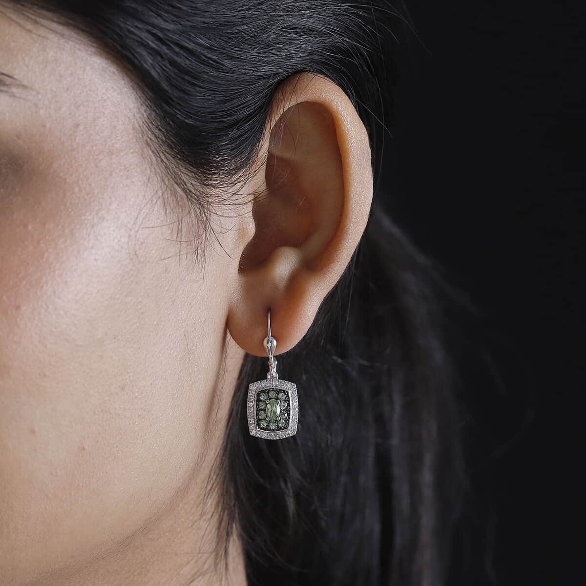 Tsavorite Garnet and White Zircon 2.10 ctw Ocean Glimmer Earrings in Rhodium Over Sterling Silver image number 2