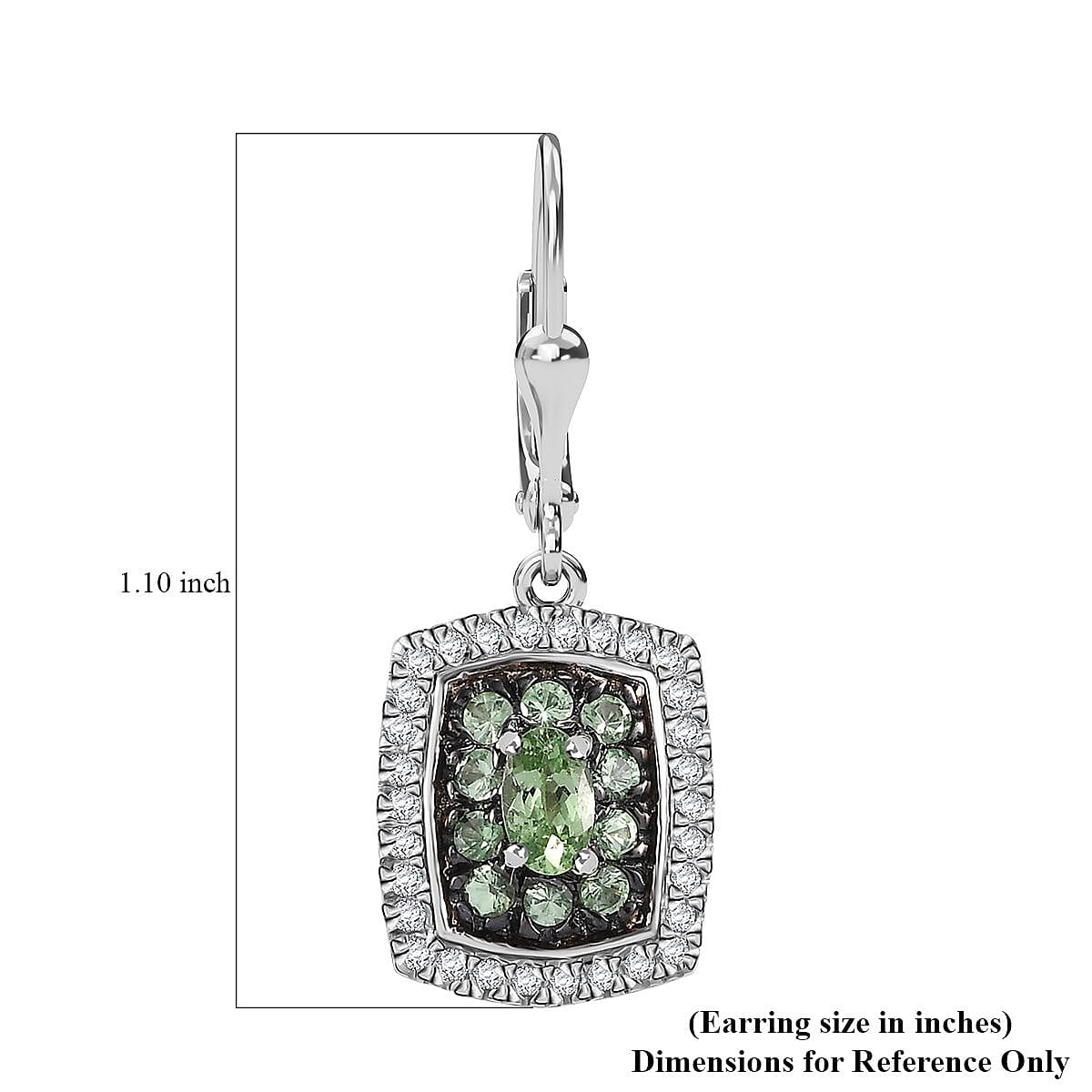 D'Joy Tsavorite Garnet and White Zircon 2.10 ctw Ocean Glimmer Earrings in Rhodium Over Sterling Silver