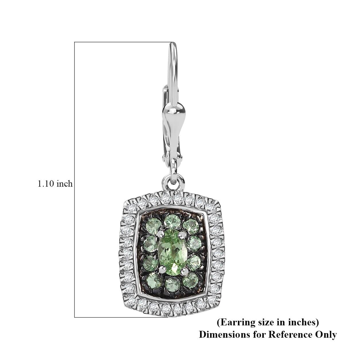 Tsavorite Garnet and White Zircon 2.10 ctw Ocean Glimmer Earrings in Rhodium Over Sterling Silver image number 4