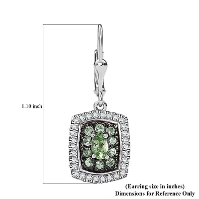 D'Joy Tsavorite Garnet and White Zircon 2.10 ctw Ocean Glimmer Earrings in Rhodium Over Sterling Silver