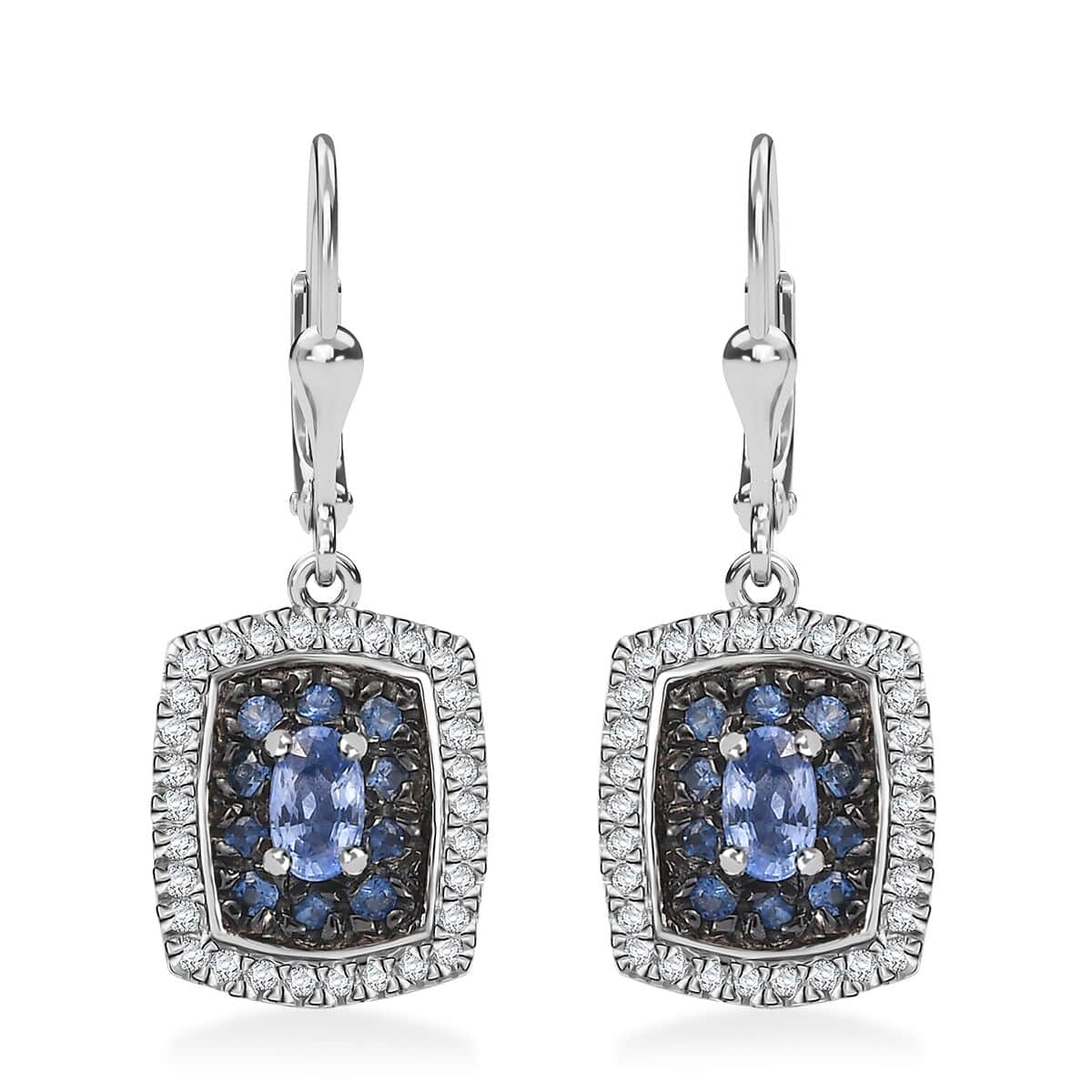 Ceylon Blue Sapphire and White Zircon 1.70 ctw Ocean Glimmer Earrings in Rhodium Over Sterling Silver image number 0