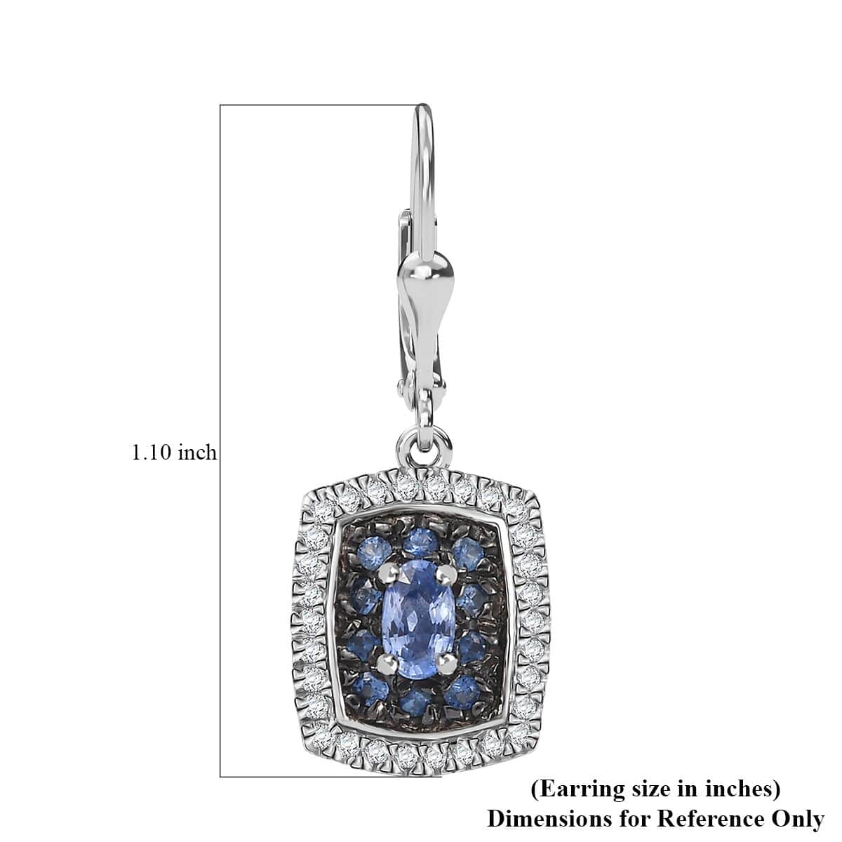 Ceylon Blue Sapphire and White Zircon 1.70 ctw Ocean Glimmer Earrings in Rhodium Over Sterling Silver image number 4