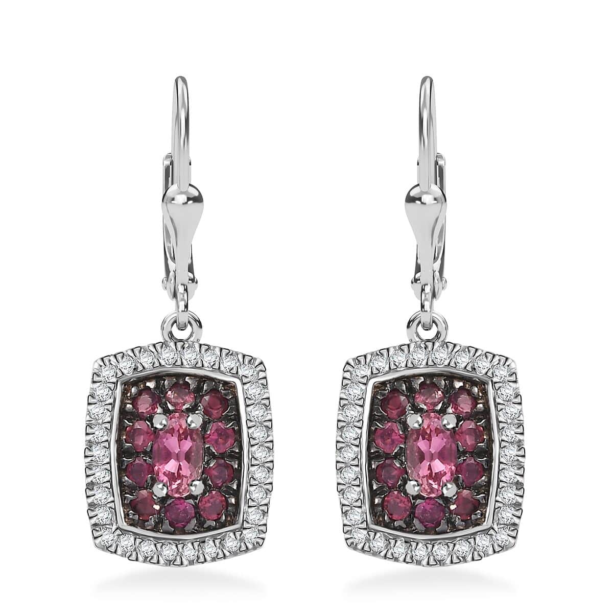 Ouro Fino Rubellite and White Zircon 1.70 ctw Ocean Glimmer Earrings in Rhodium Over Sterling Silver image number 0